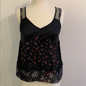 Zara black lace floral sleeveless blouse
